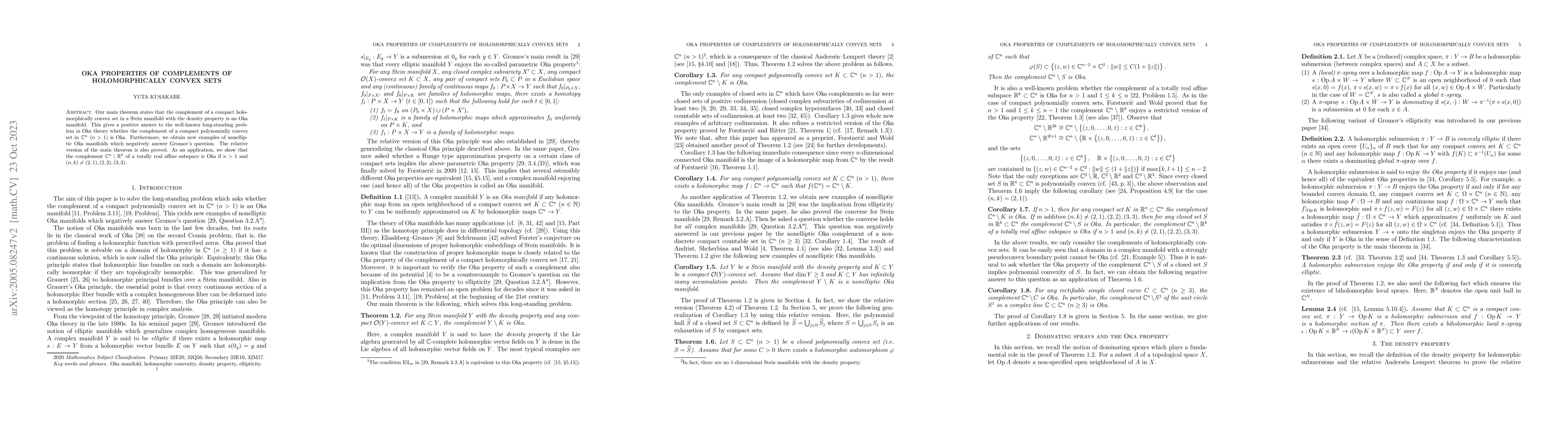 Thumbnail for Oka properties of complements of holomorphically convex sets