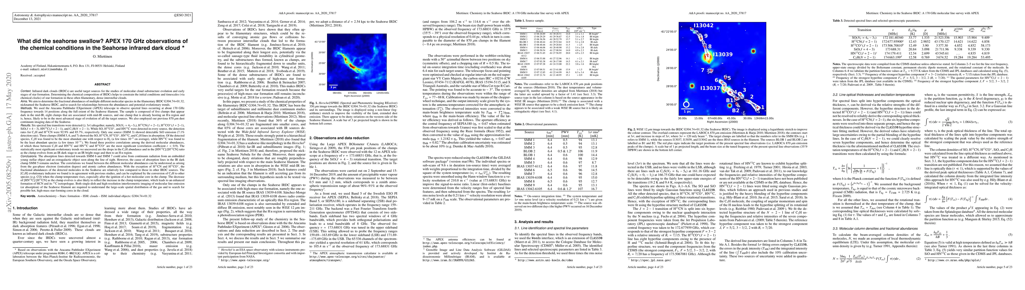 Thumbnail for What did the seahorse swallow? APEX 170 GHz observations of the chemical
  conditions in the Seahorse infrared dark cloud