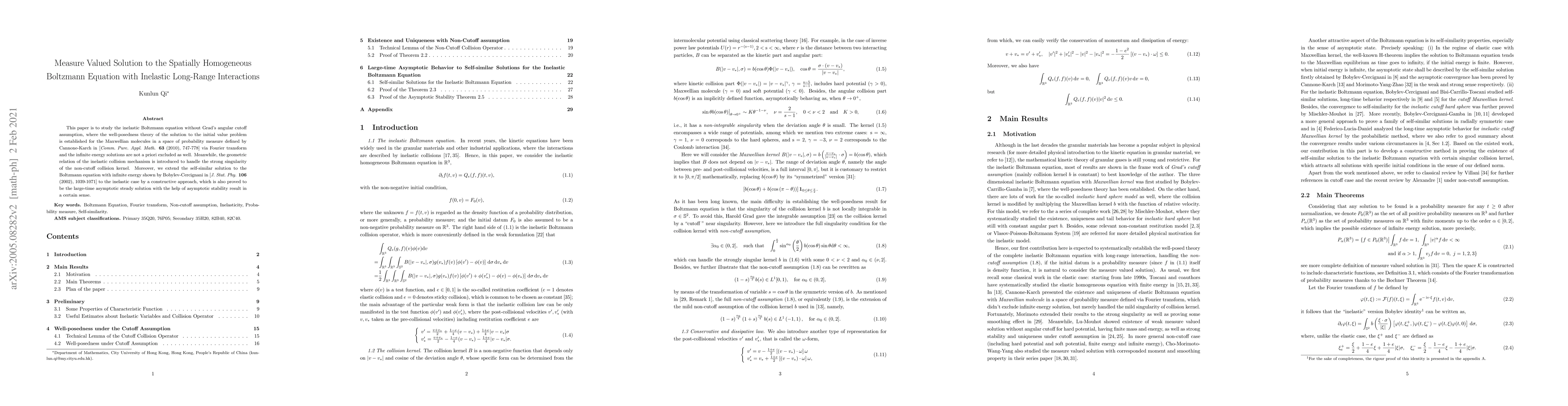 Thumbnail for Measure Valued Solution to the Spatially Homogeneous Boltzmann Equation
  with Inelastic Long-Range Interactions