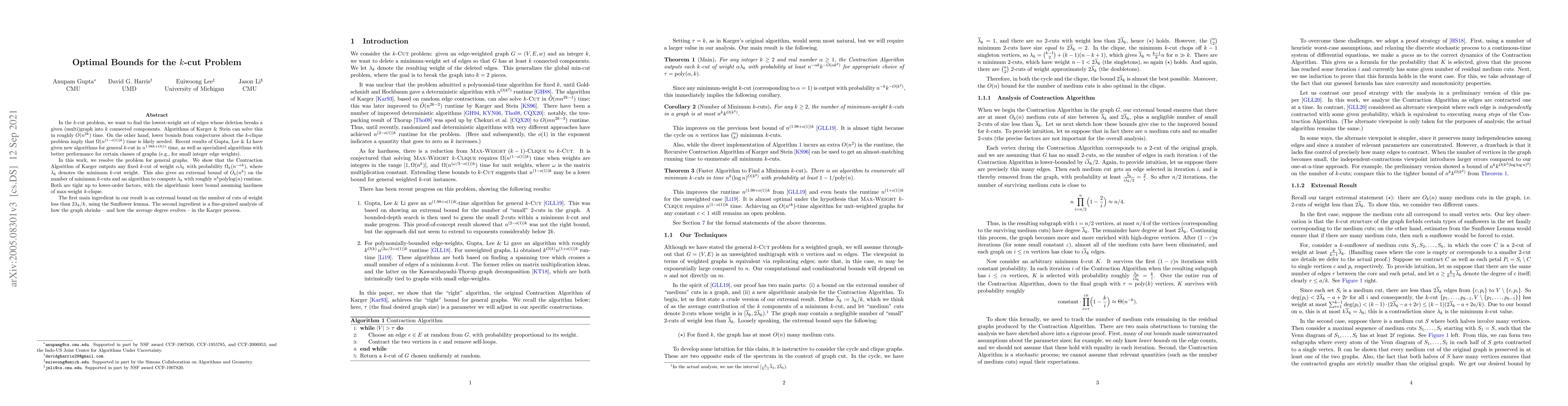 Thumbnail for Optimal Bounds for the $k$-cut Problem