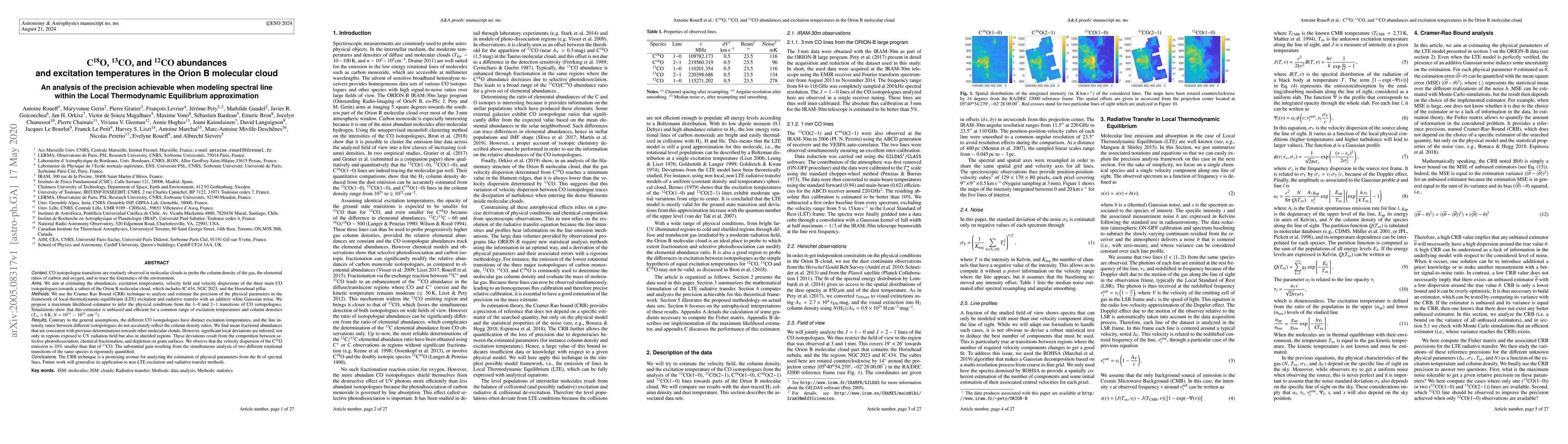 Thumbnail for C18O, 13CO, and 12CO abundances and excitation temperatures in the Orion
  B molecular cloud: An analysis of the precision achievable when modeling
  spectral line within the Local Thermodynamic Equilibrium approximation