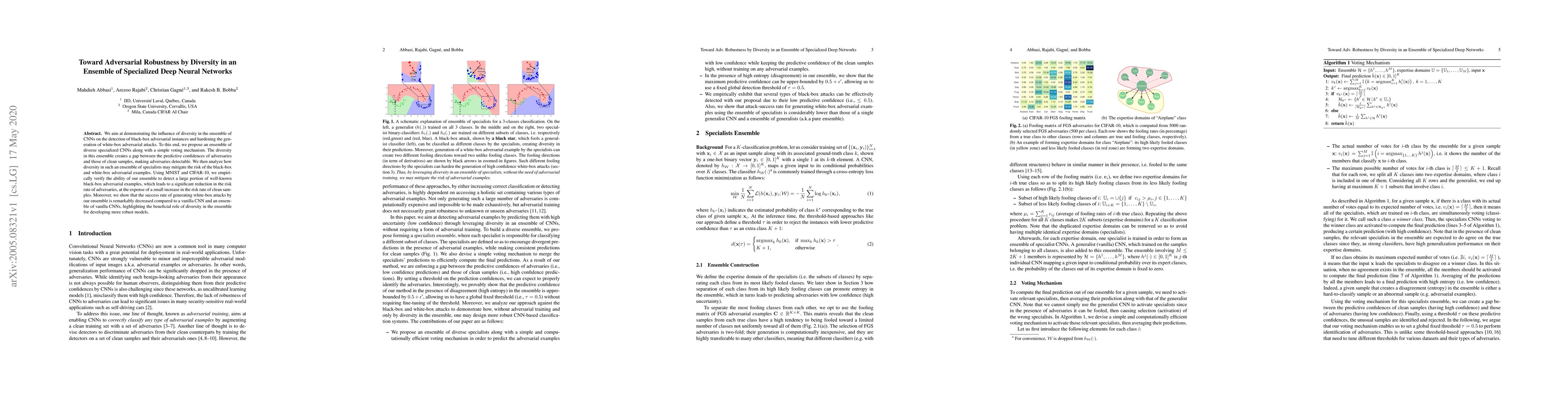 Thumbnail for Toward Adversarial Robustness by Diversity in an Ensemble of Specialized
  Deep Neural Networks