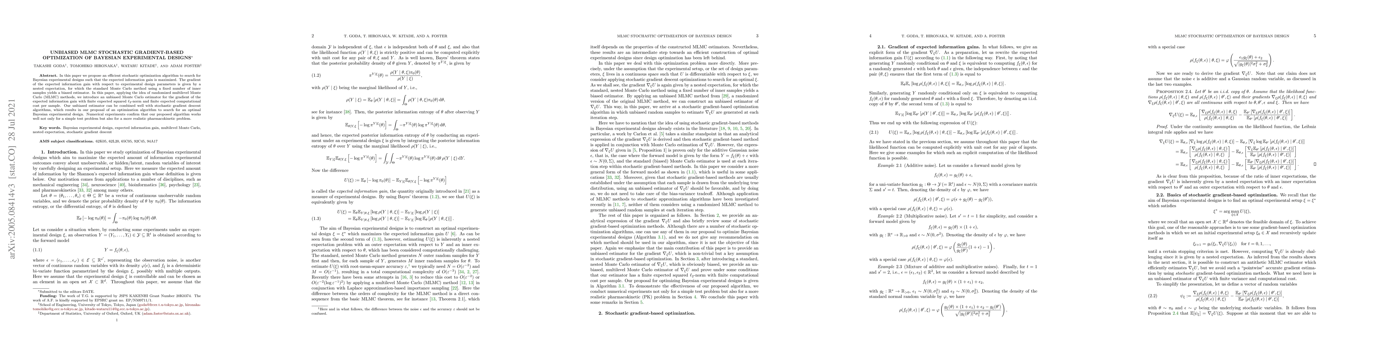 Thumbnail for Unbiased MLMC stochastic gradient-based optimization of Bayesian
  experimental designs
