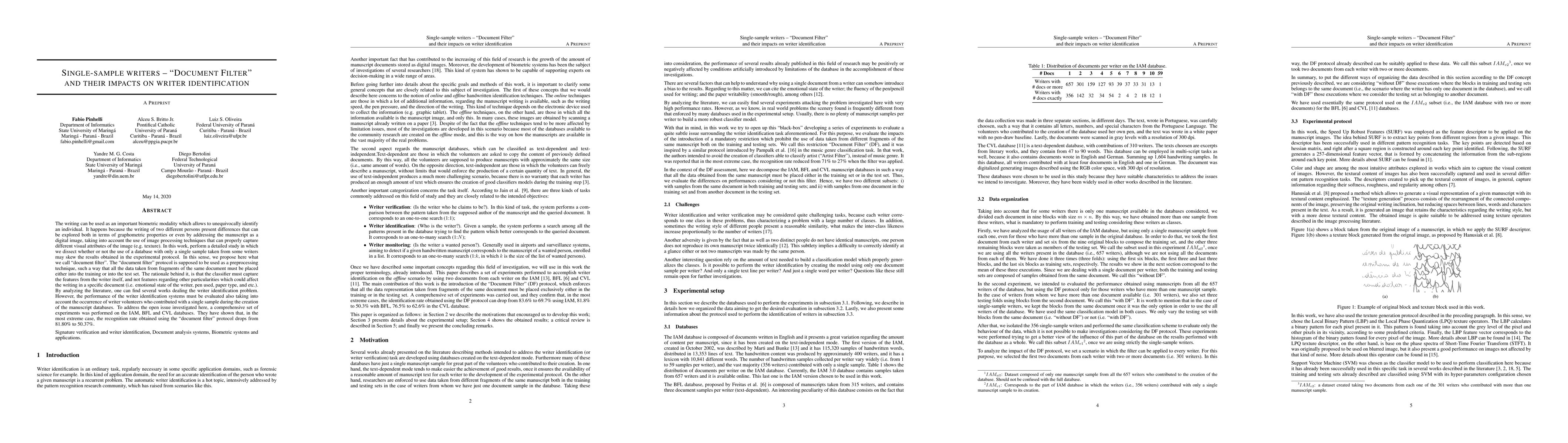 Thumbnail for Single-sample writers -- "Document Filter" and their impacts on writer
  identification