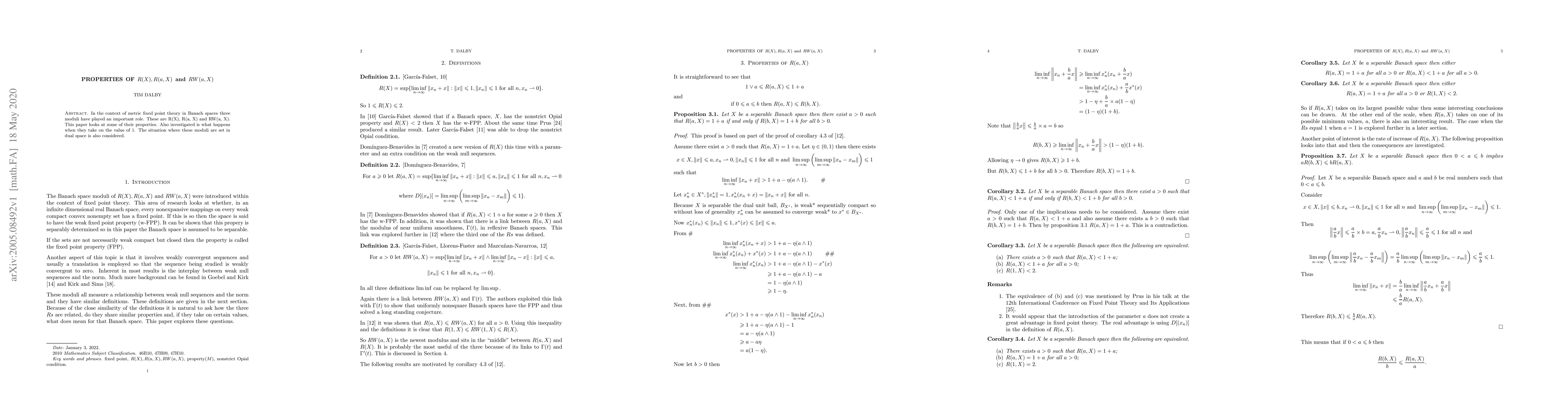 Thumbnail for Properties of $R(X), R(a, X) \mbox{ and } RW(a, X)$