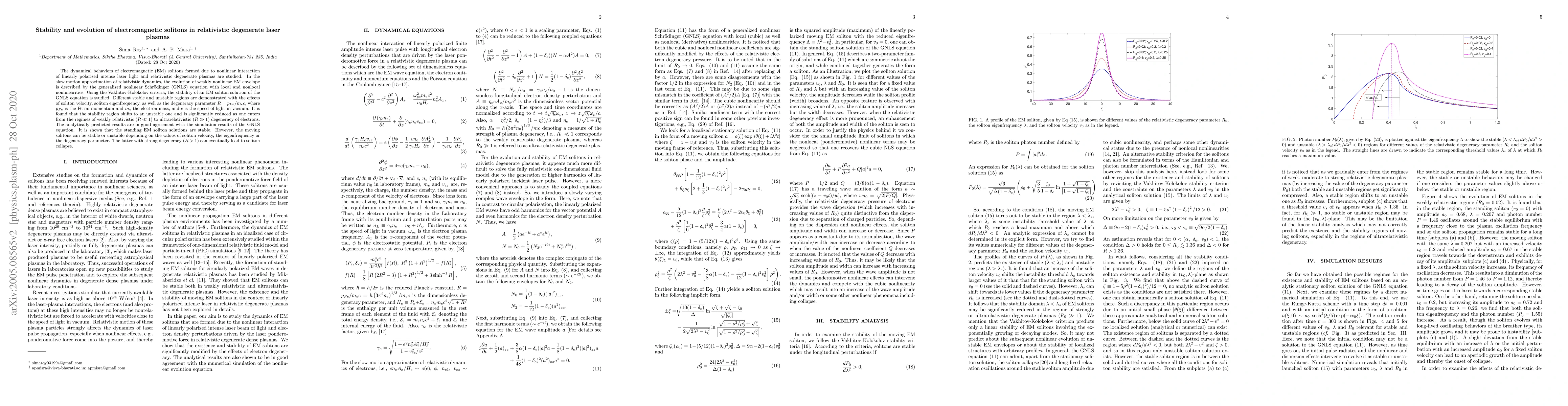 Thumbnail for Stability and evolution of electromagnetic solitons in relativistic
  degenerate laser plasmas