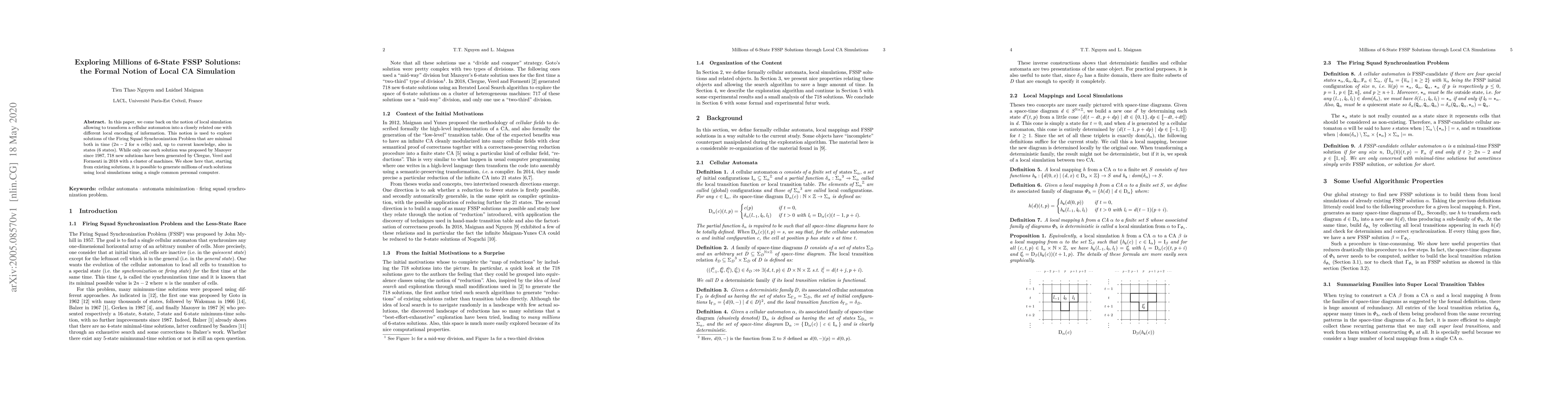 Thumbnail for Exploring Millions of 6-State FSSP Solutions: the Formal Notion of Local
  CA Simulation