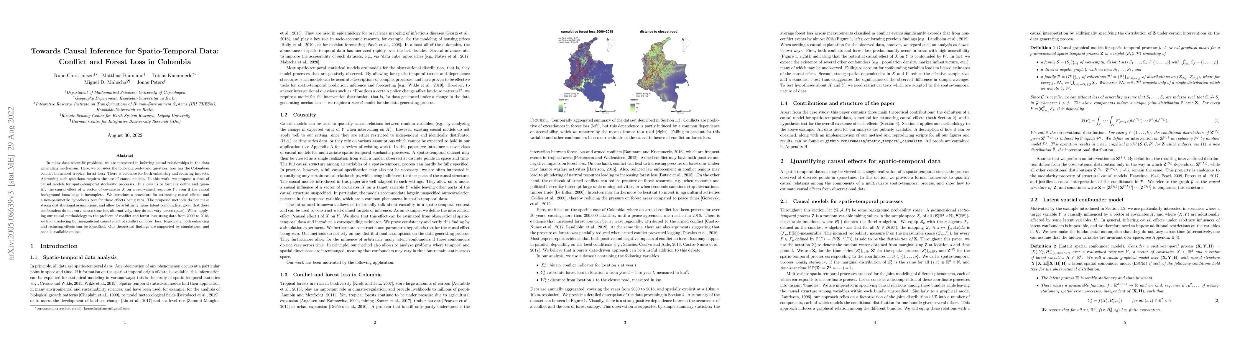 Thumbnail for Towards Causal Inference for Spatio-Temporal Data: Conflict and Forest
  Loss in Colombia