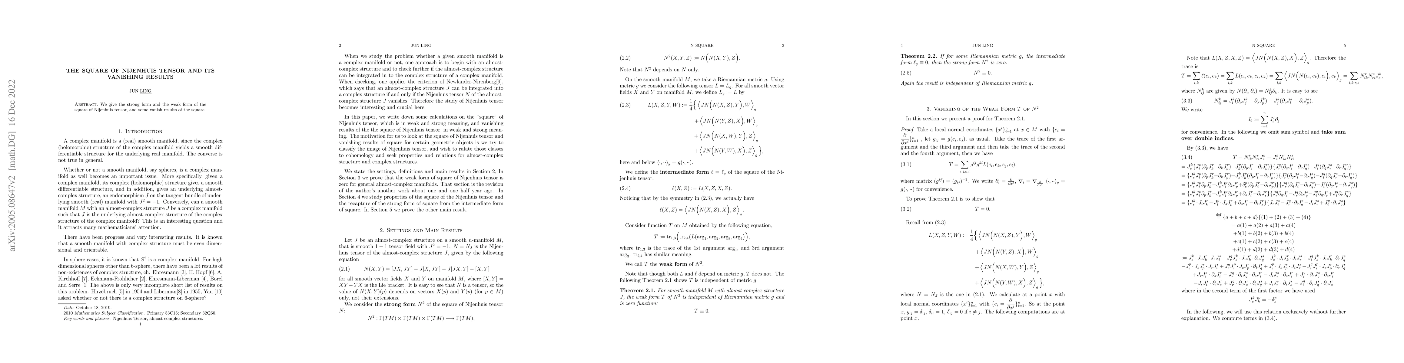 Thumbnail for The Square of Nijenhuis Tensor and Its Vanishing Results