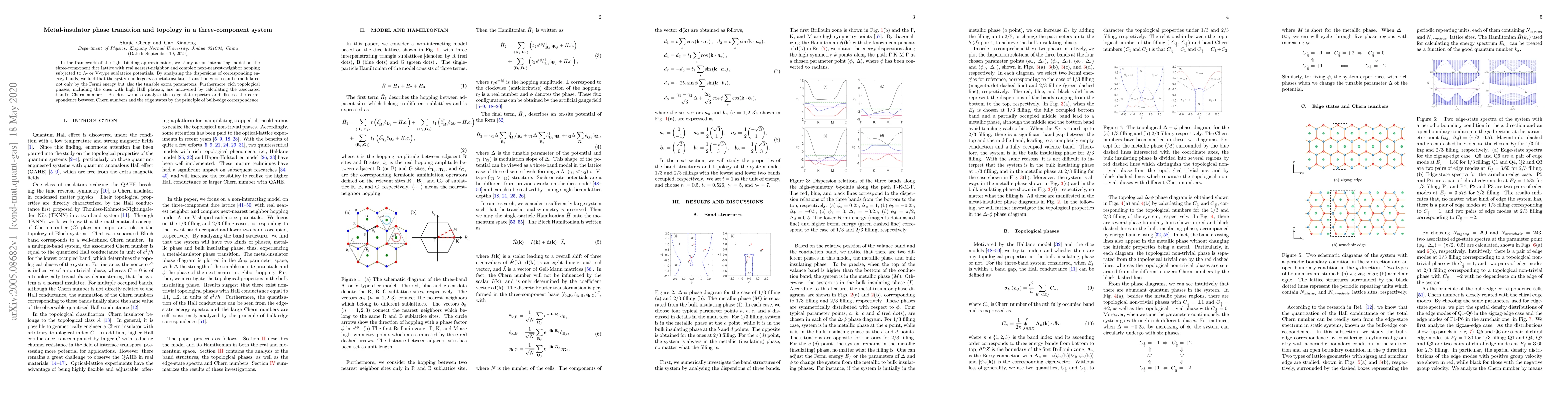 Thumbnail for Metal-insulator phase transition and topology in a three-component
  system