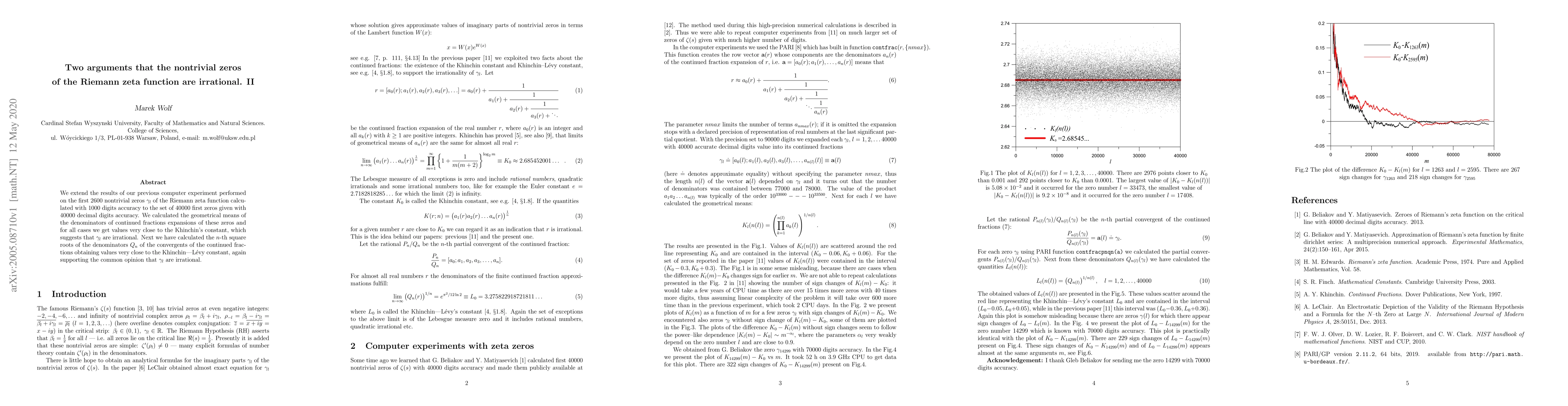 Thumbnail for Two arguments that the nontrivial zeros of the Riemann zeta function are
  irrational. II