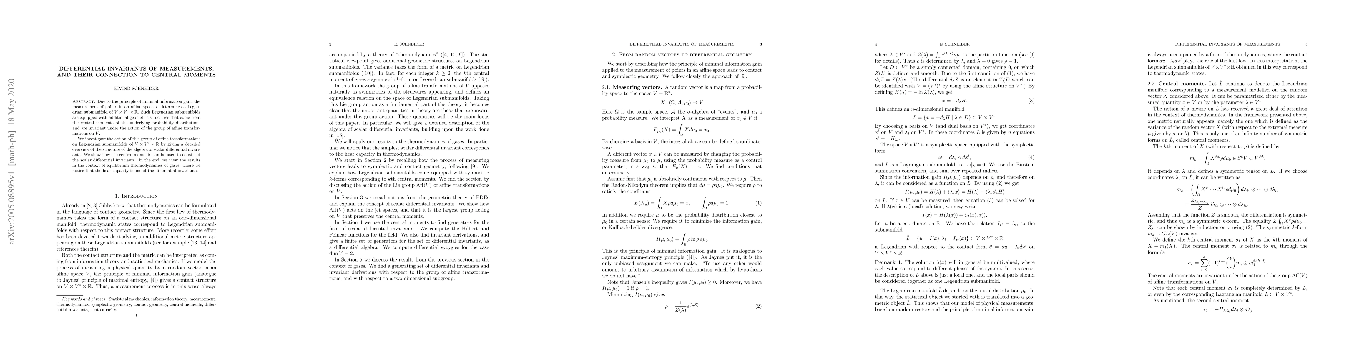 Thumbnail for Differential invariants of measurements, and their connection to central
  moments