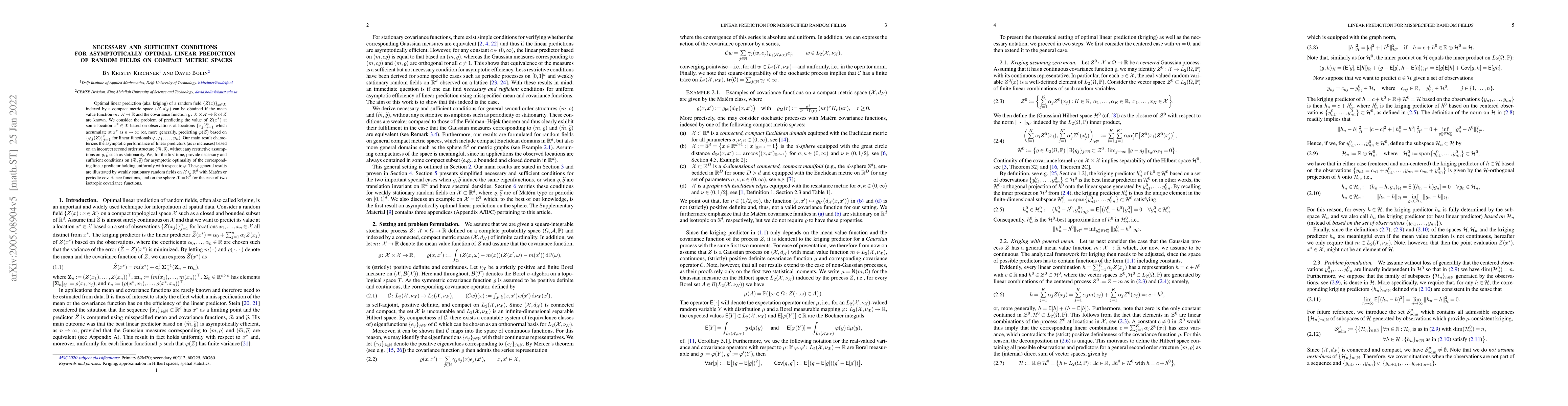 Thumbnail for Necessary and sufficient conditions for asymptotically optimal linear
  prediction of random fields on compact metric spaces