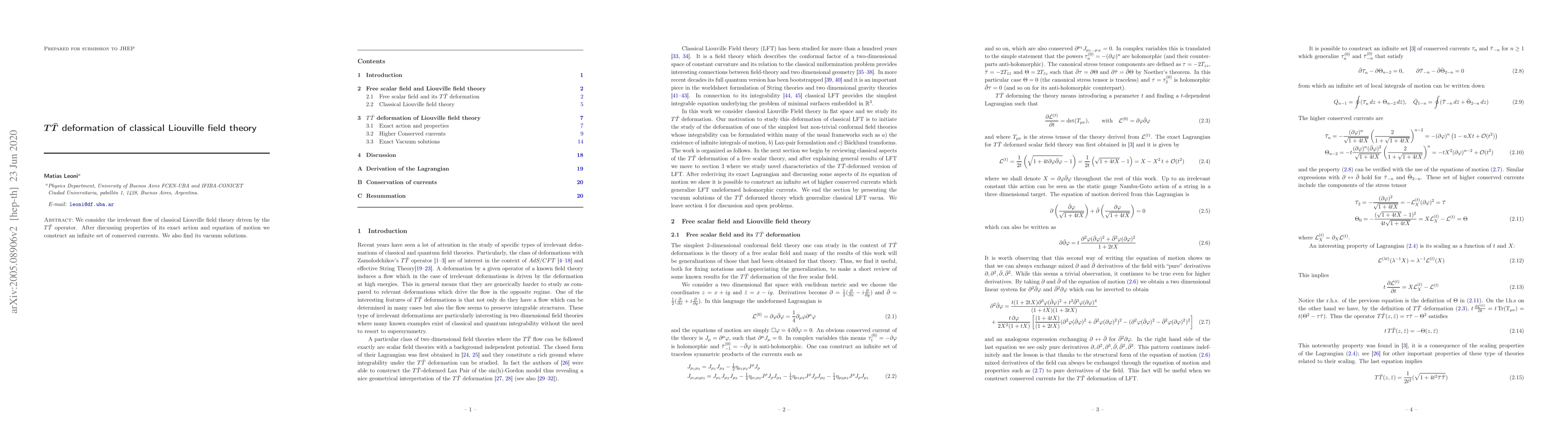 Thumbnail for $T\bar{T}$ deformation of classical Liouville field theory