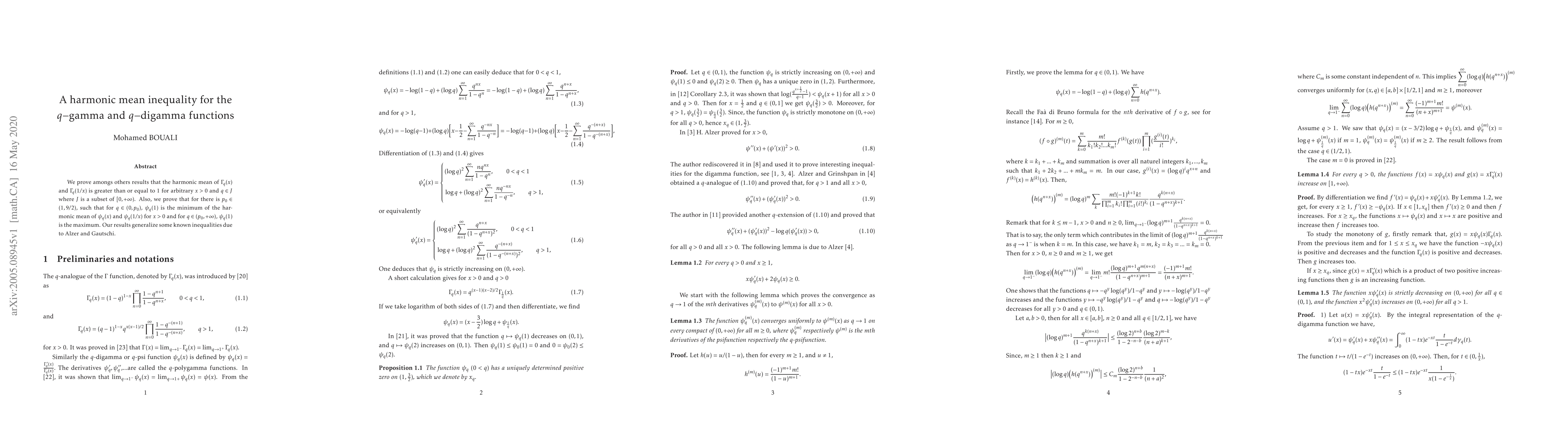 Thumbnail for A harmonic mean inequality for the $q-$gamma and $q-$digamma functions