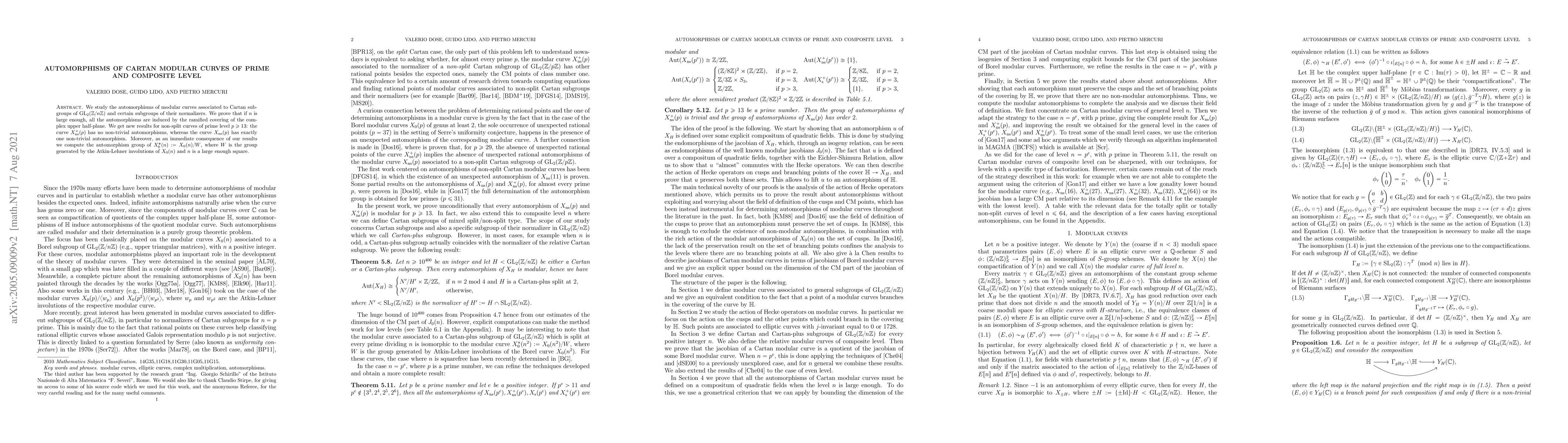 Thumbnail for Automorphisms of Cartan modular curves of prime and composite level