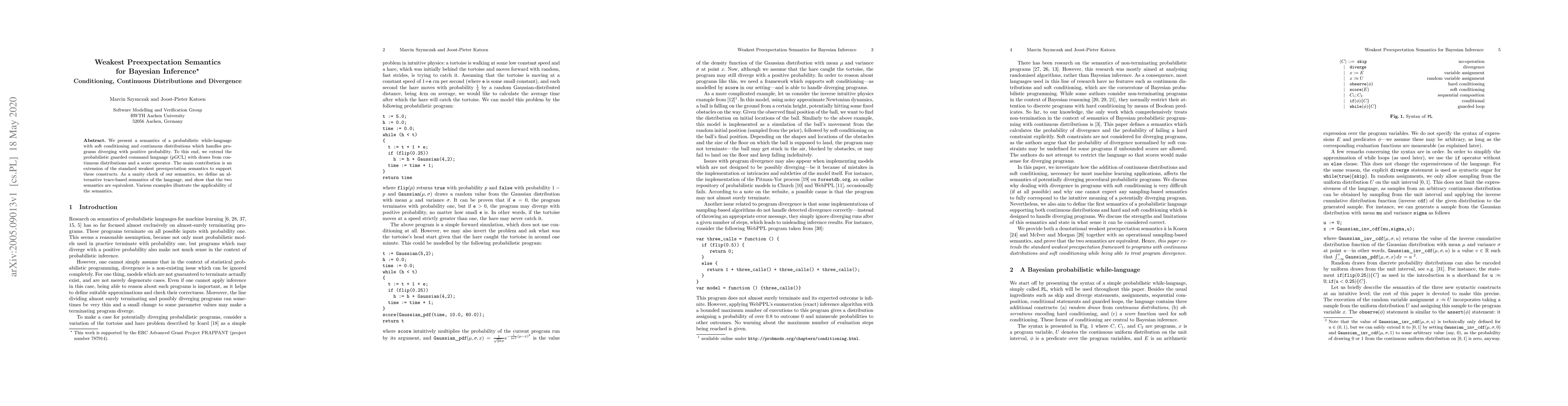 Thumbnail for Weakest Preexpectation Semantics for Bayesian Inference