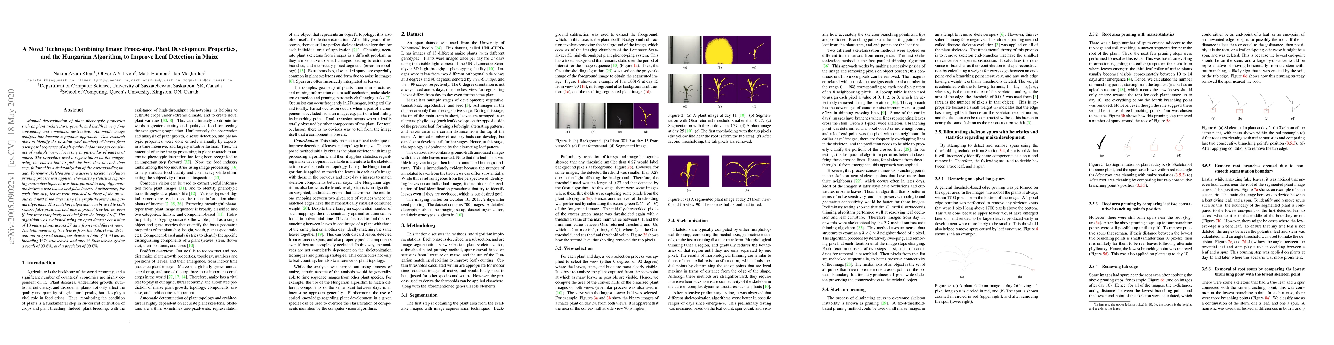 Thumbnail for A Novel Technique Combining Image Processing, Plant Development
  Properties, and the Hungarian Algorithm, to Improve Leaf Detection in Maize