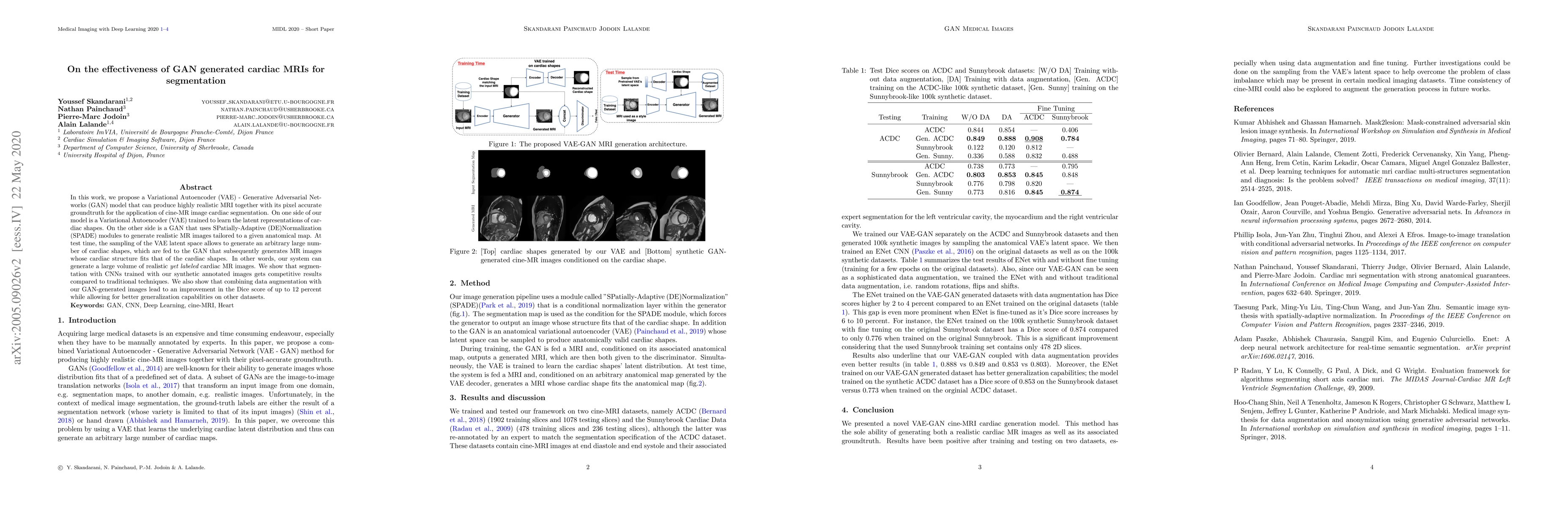 Thumbnail for On the effectiveness of GAN generated cardiac MRIs for segmentation
