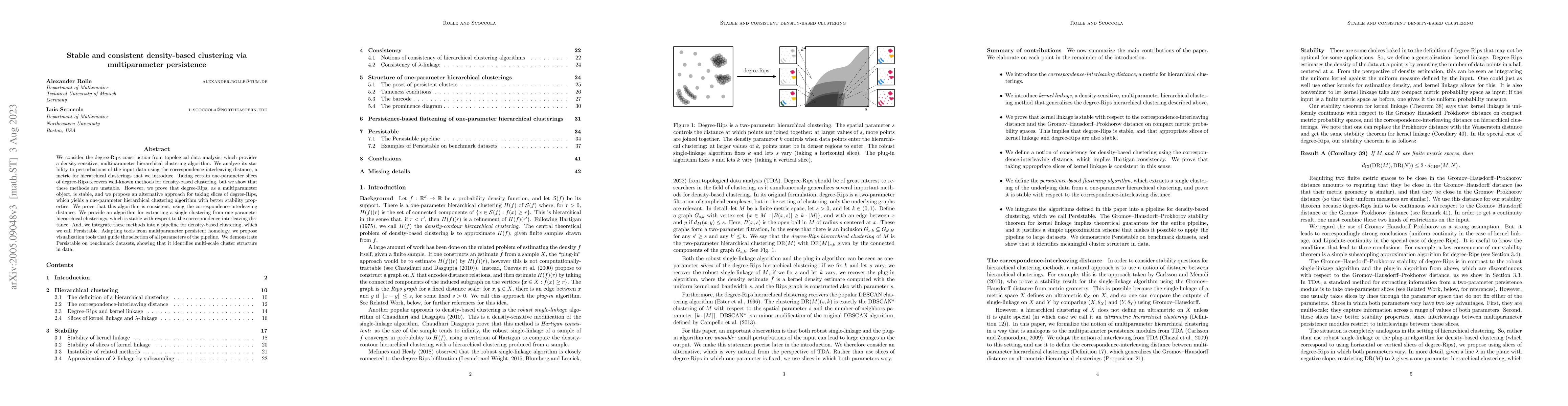 Thumbnail for Stable and consistent density-based clustering via multiparameter
  persistence