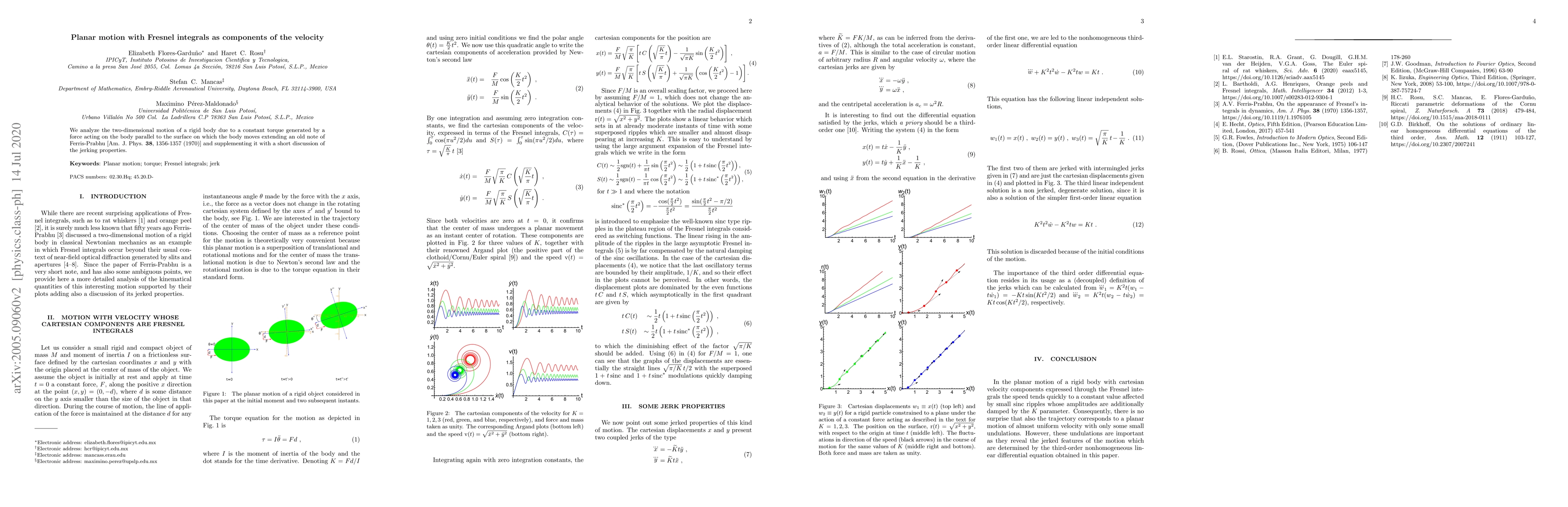 Thumbnail for Planar motion with Fresnel integrals as components of the velocity