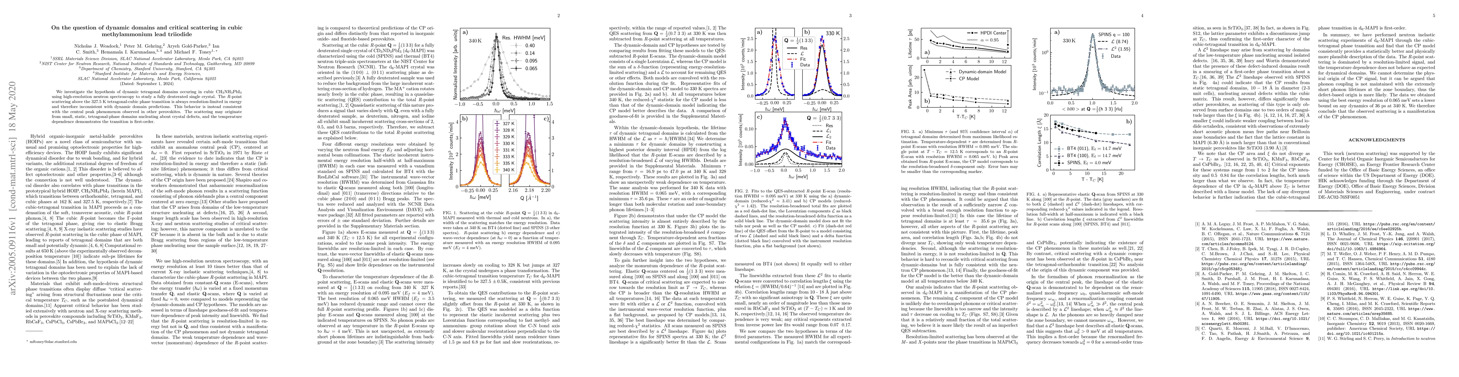 Thumbnail for On the question of dynamic domains and critical scattering in cubic
  methylammonium lead triiodide