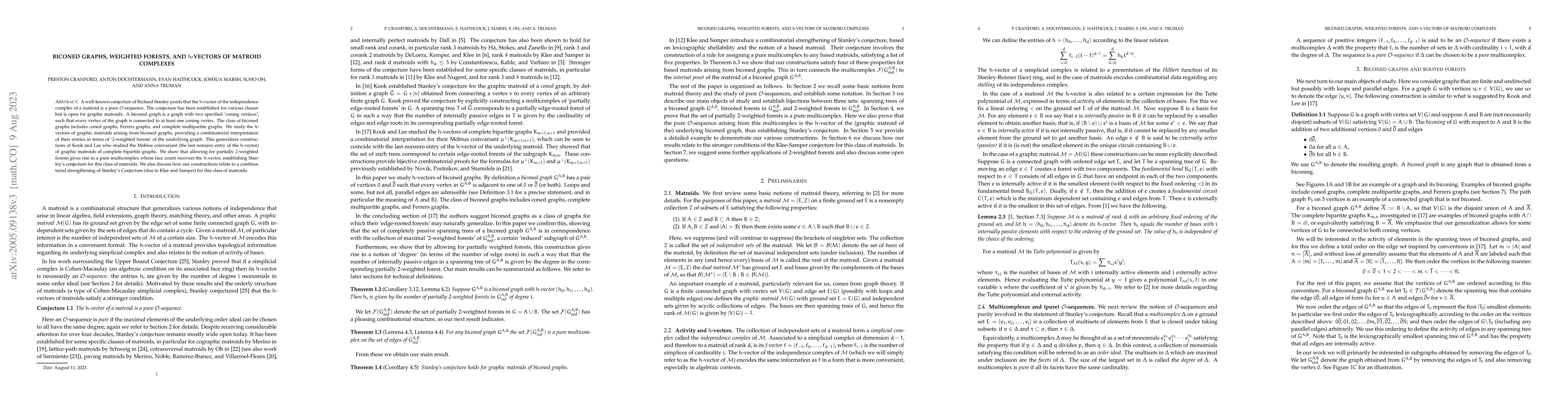 Thumbnail for Biconed graphs, weighted forests, and h-vectors of matroid complexes
