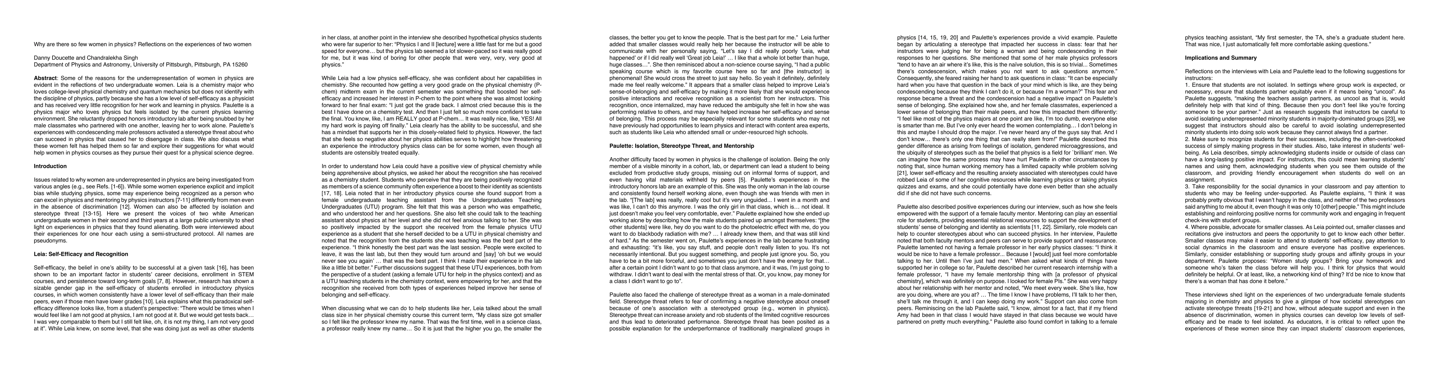 Thumbnail for Why Are There So Few Women in Physics? Reflections on the Experiences of
  Two Women