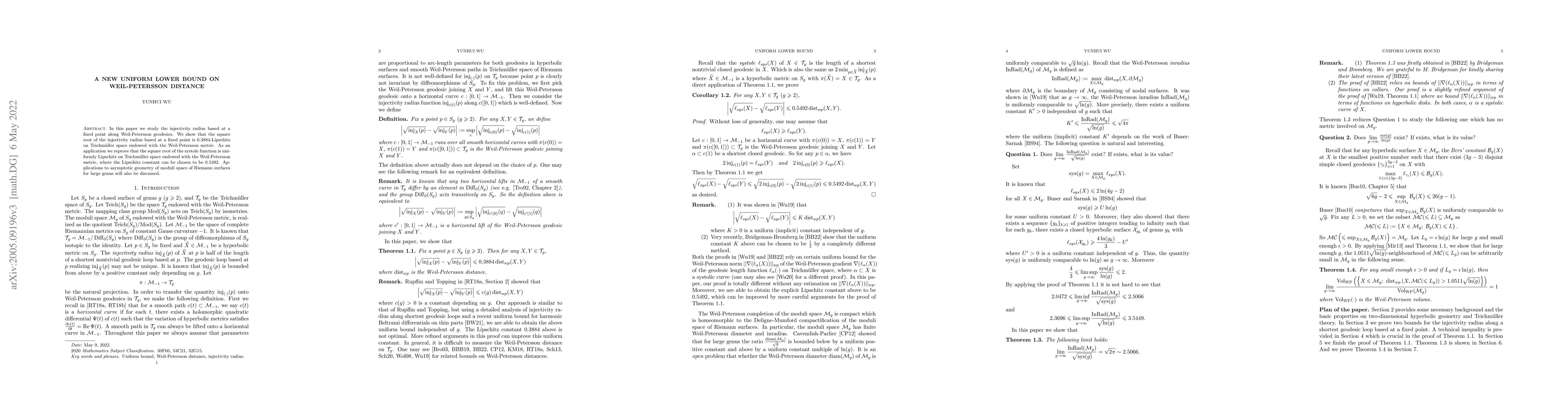 Thumbnail for A new uniform lower bound on Weil-Petersson distance