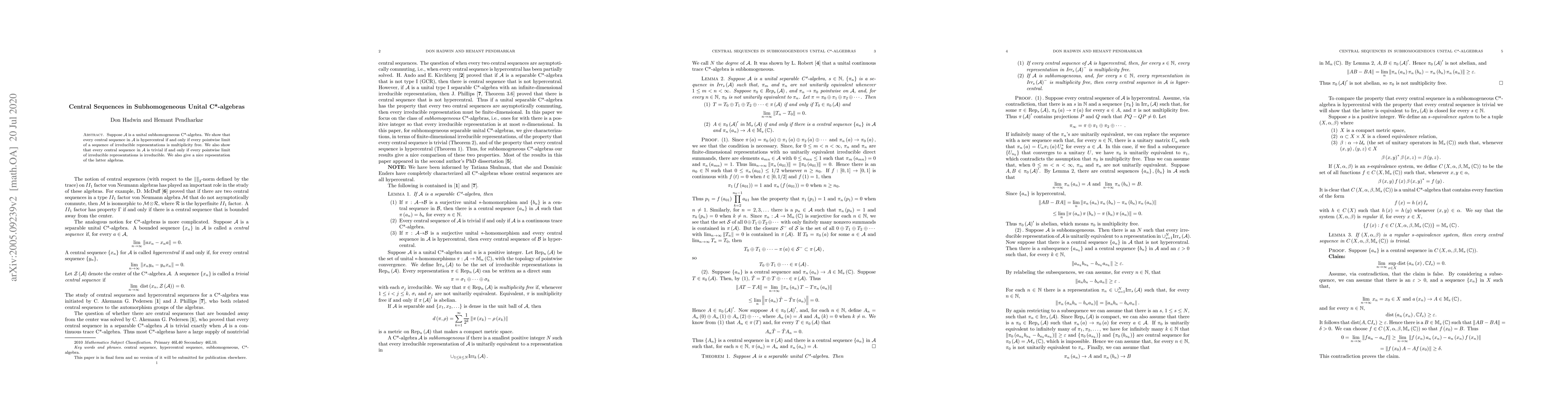Thumbnail for Central Sequences in Subhomogeneous Unital C*-algebras