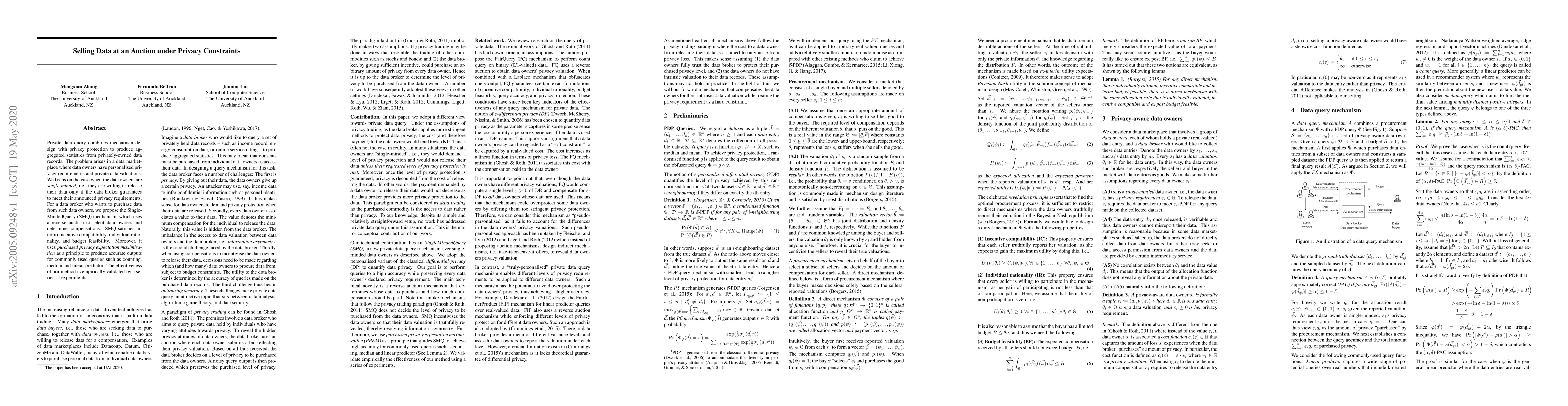 Thumbnail for Selling Data at an Auction under Privacy Constraints