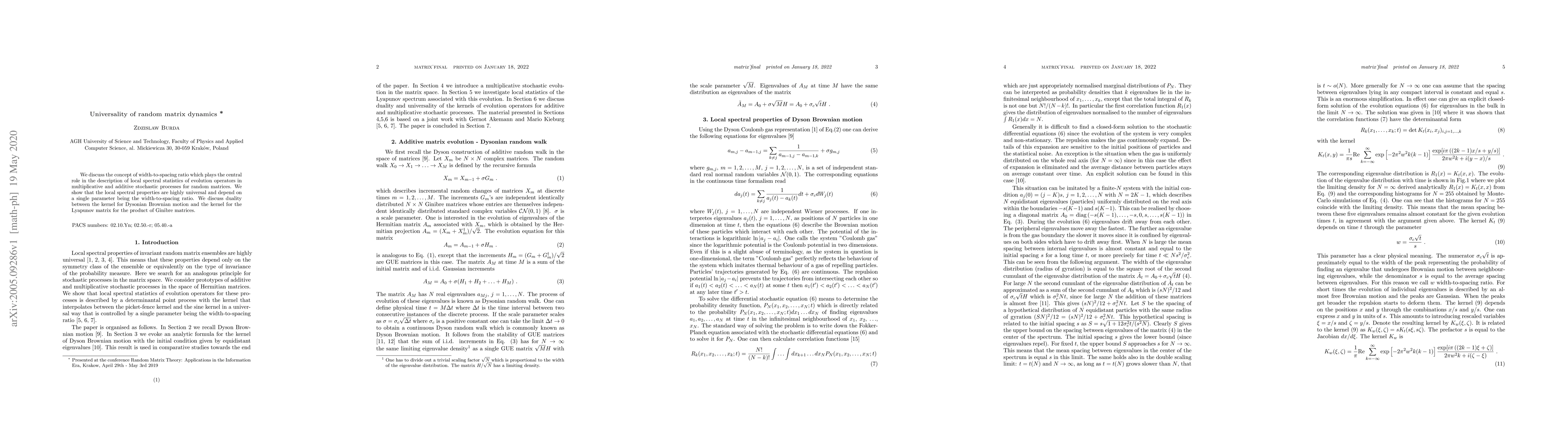 Thumbnail for Universality of random matrix dynamics