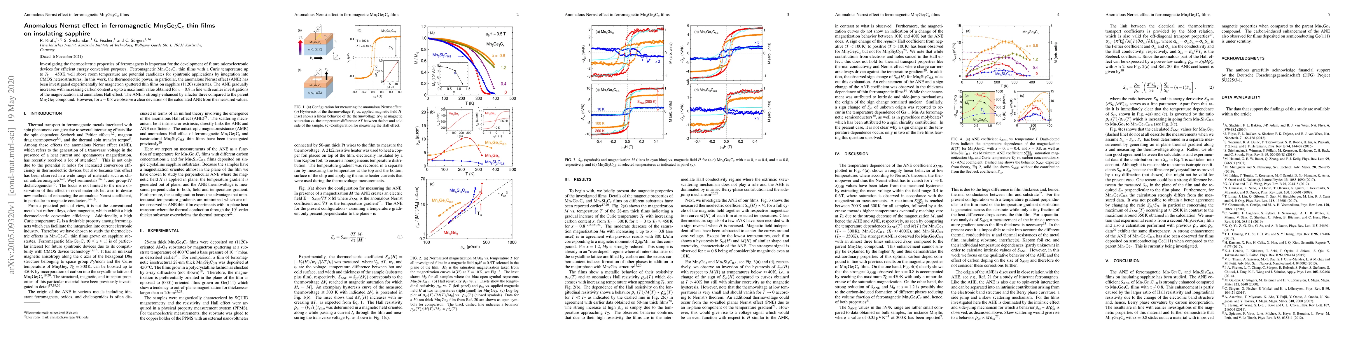 Thumbnail for Anomalous Nernst effect in ferromagnetic Mn$_5$Ge$_3$C$_x$ thin films on
  insulating sapphire