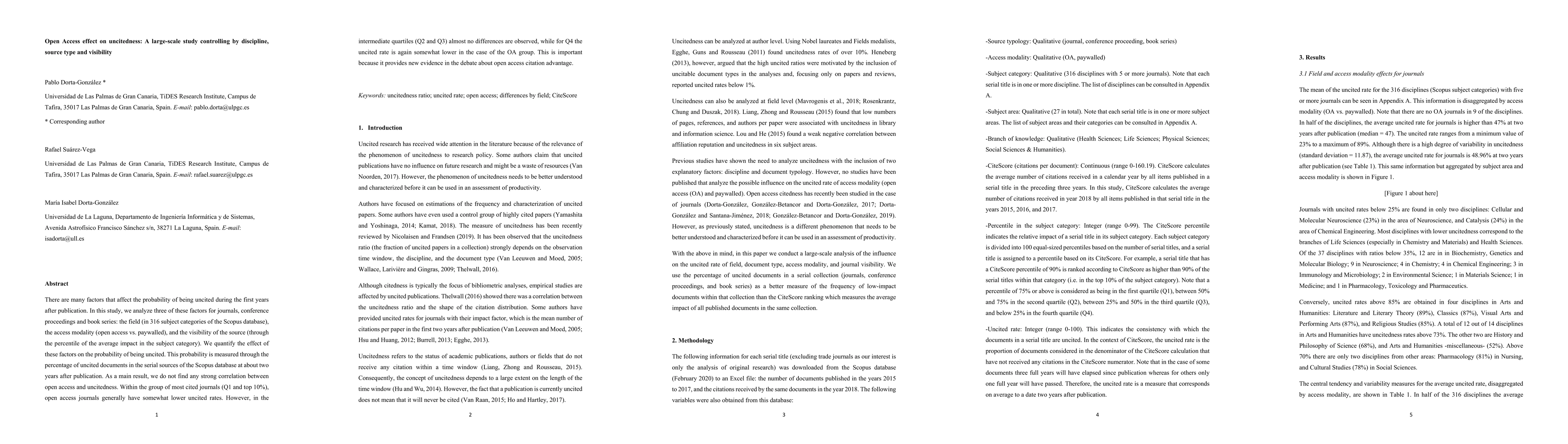 Thumbnail for Open Access effect on uncitedness: A large-scale study controlling by
  discipline, source type and visibility