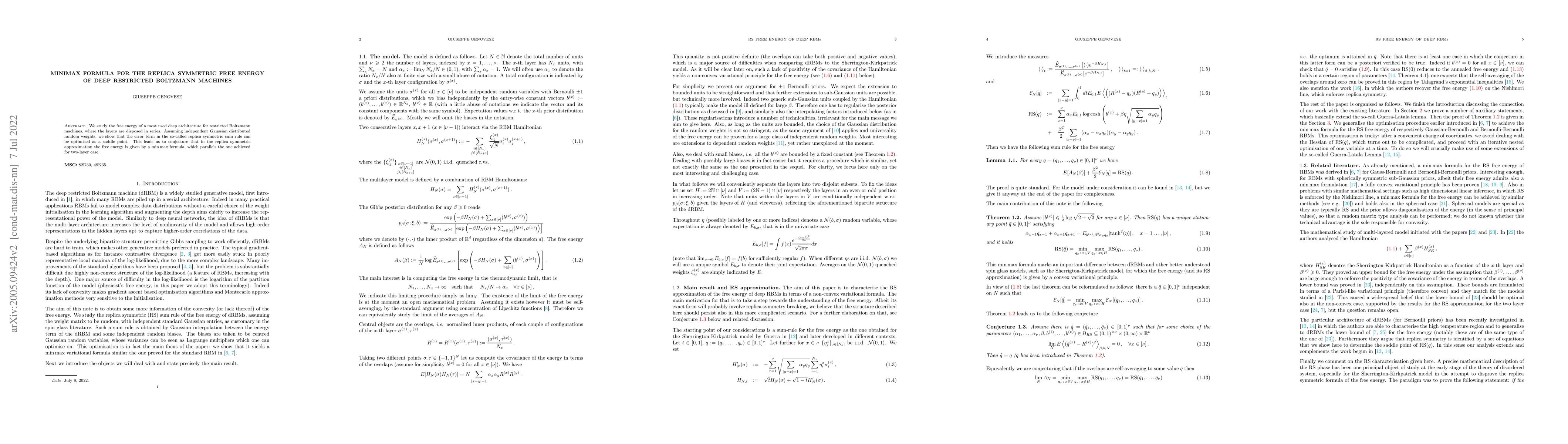 Thumbnail for Minimax formula for the replica symmetric free energy of deep restricted
  Boltzmann machines