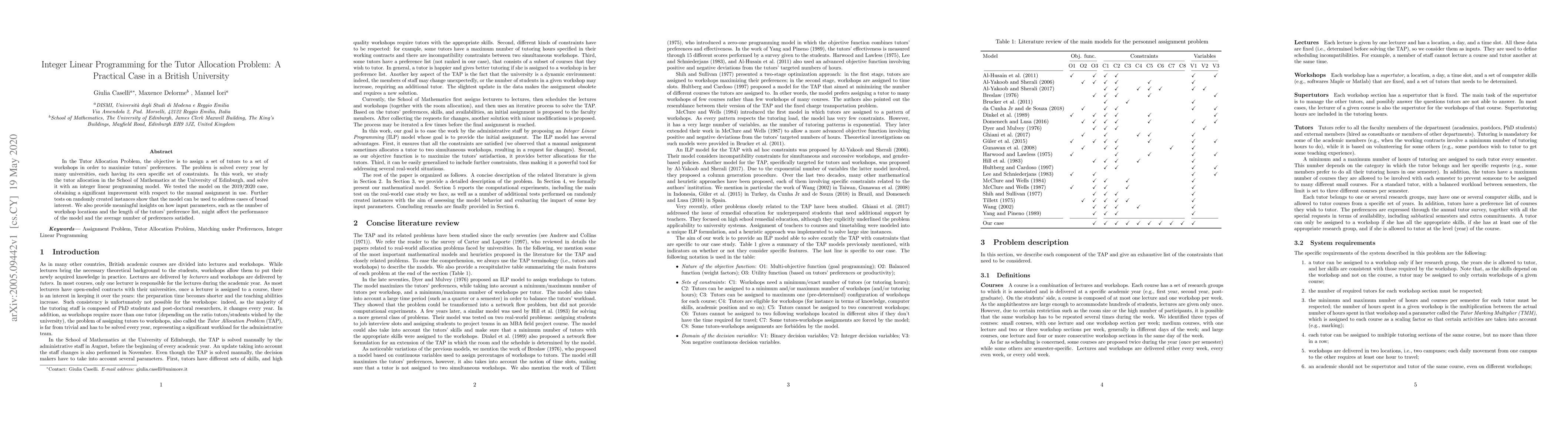 Thumbnail for Integer Linear Programming for the Tutor Allocation Problem: A Practical
  Case in a British University