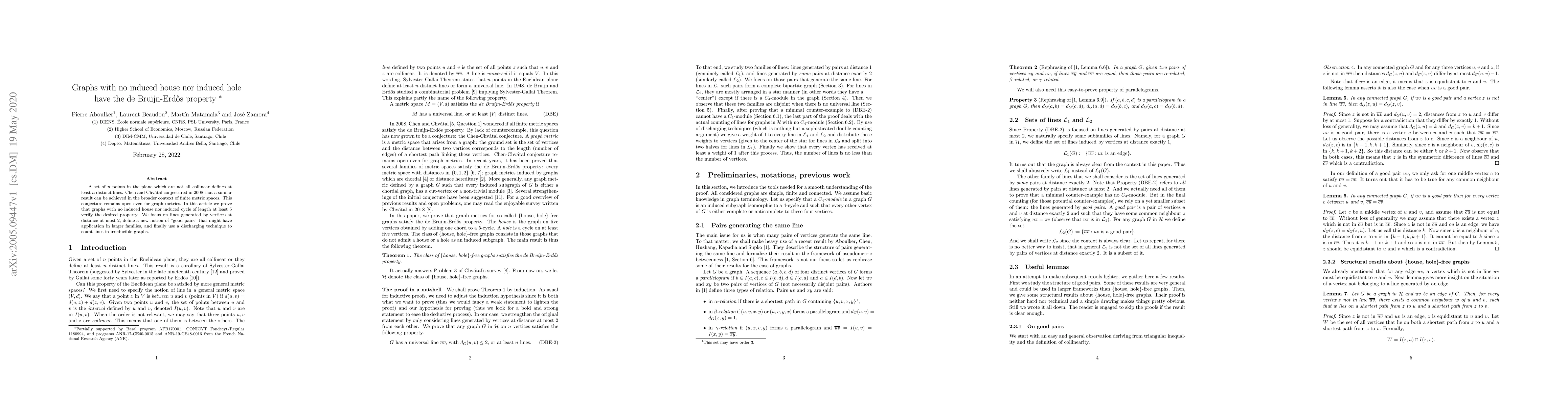 Thumbnail for Graphs with no induced house nor induced hole have the de
  Bruijn-Erd\H{o}s property