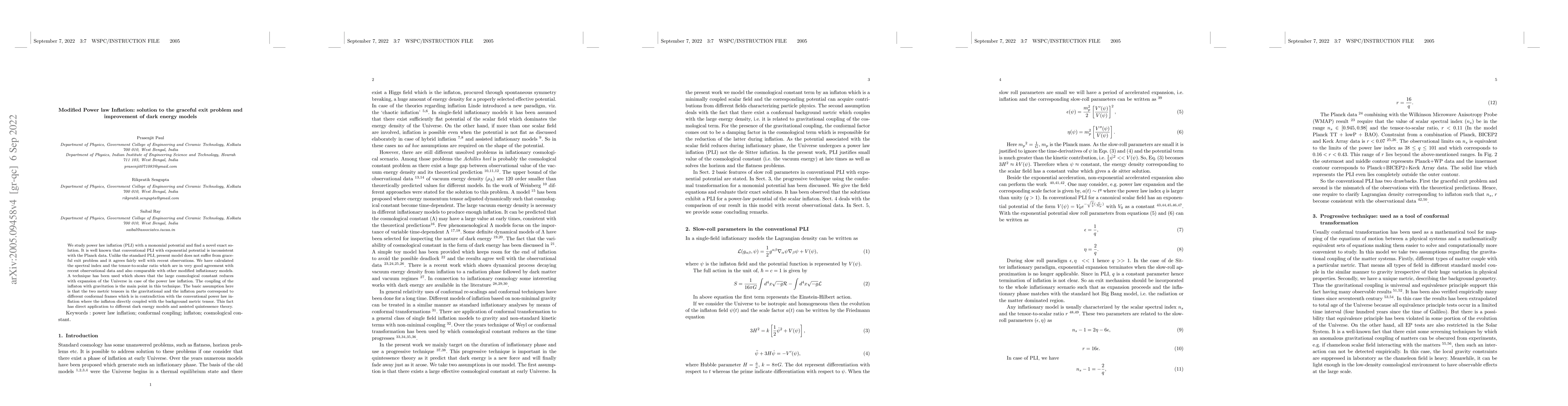 Thumbnail for Modified Power law Inflation: solution to the graceful exit problem and
  improvement of dark energy models