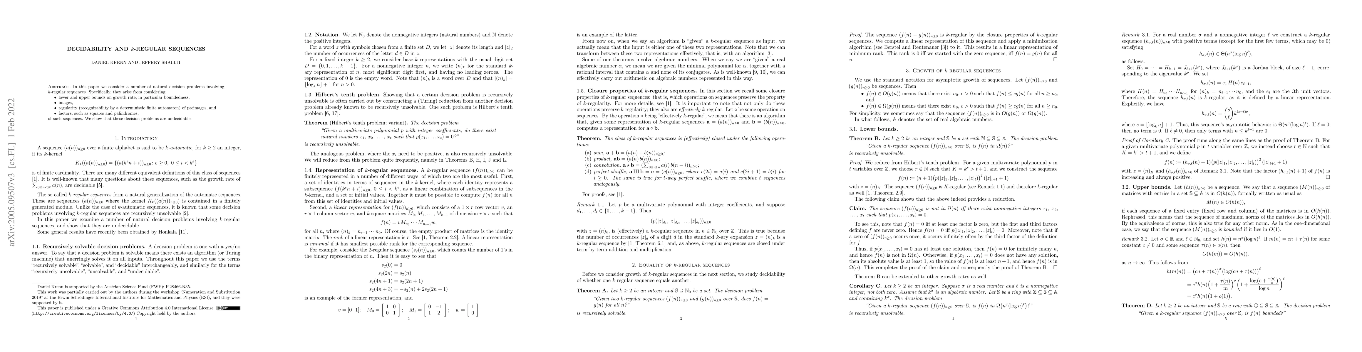 Thumbnail for Decidability and k-Regular Sequences
