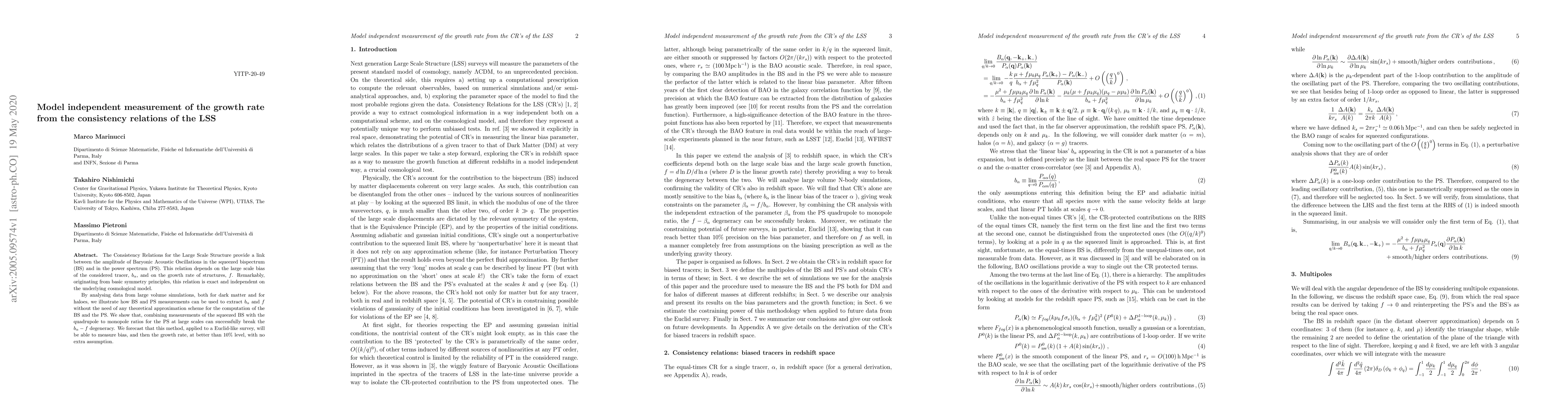 Thumbnail for Model independent measurement of the growth rate from the consistency
  relations of the LSS