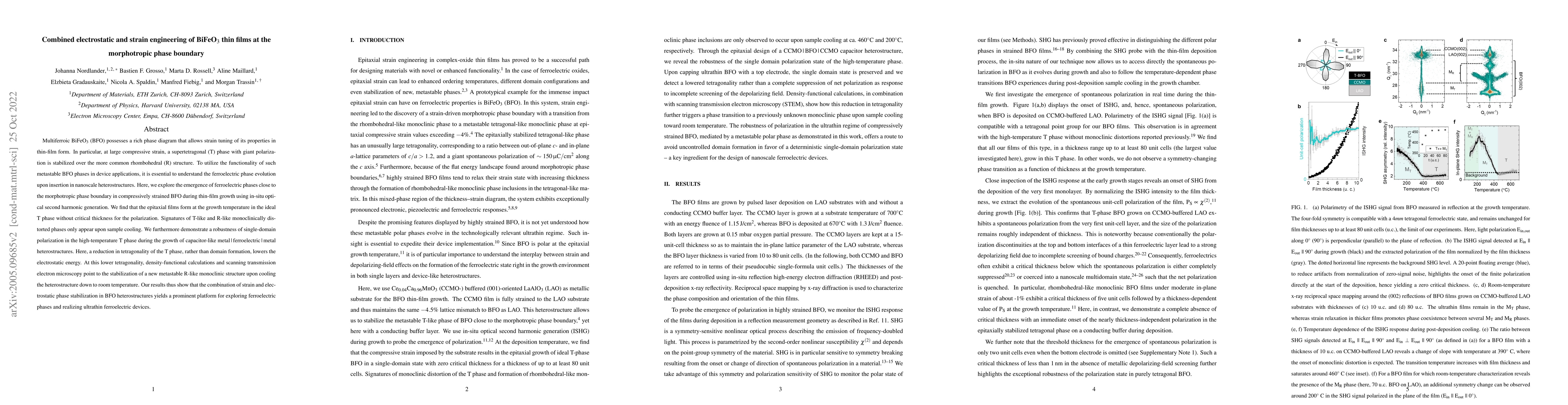 Thumbnail for Combined electrostatic and strain engineering of BiFeO$_3$ thin films at
  the morphotropic phase boundary
