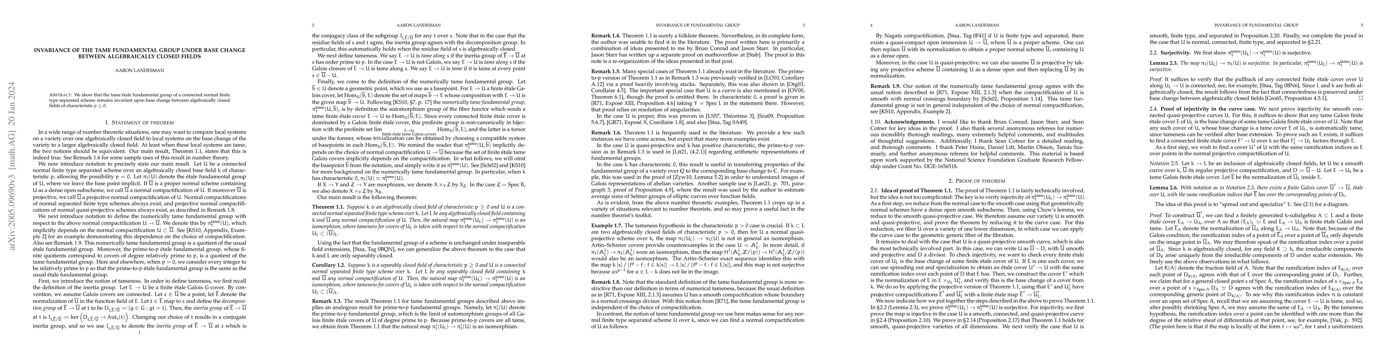 Thumbnail for Invariance of the tame fundamental group under base change between
  algebraically closed fields