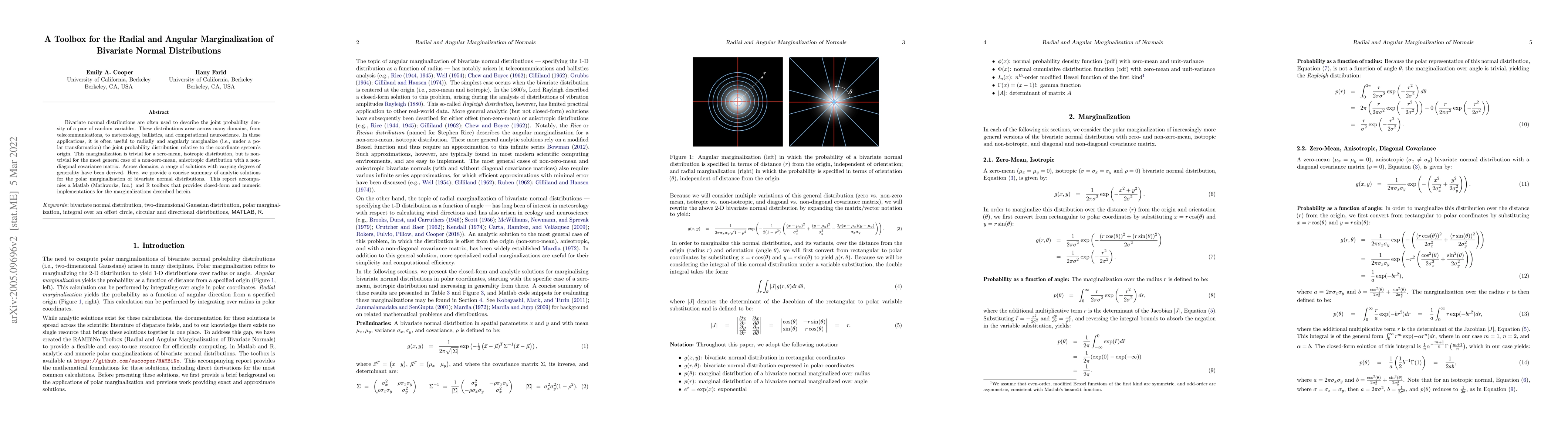 Thumbnail for A Toolbox for the Radial and Angular Marginalization of Bivariate Normal
  Distributions