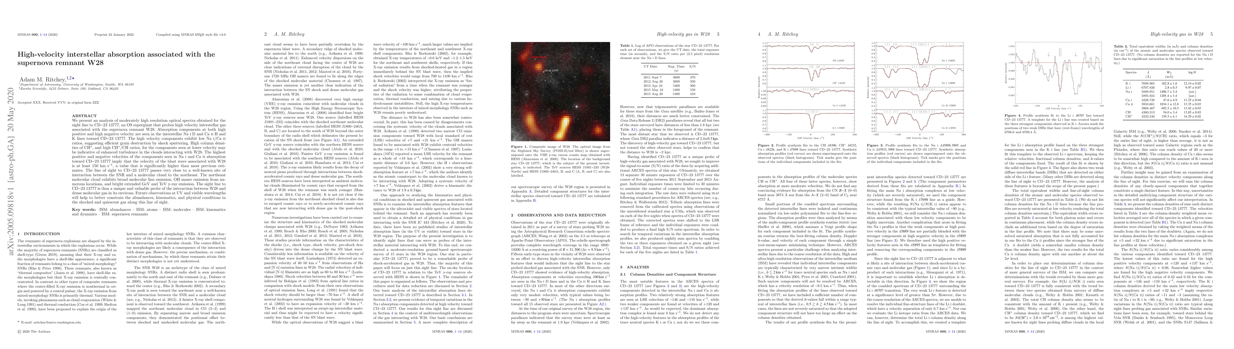 Thumbnail for High-velocity interstellar absorption associated with the supernova
  remnant W28