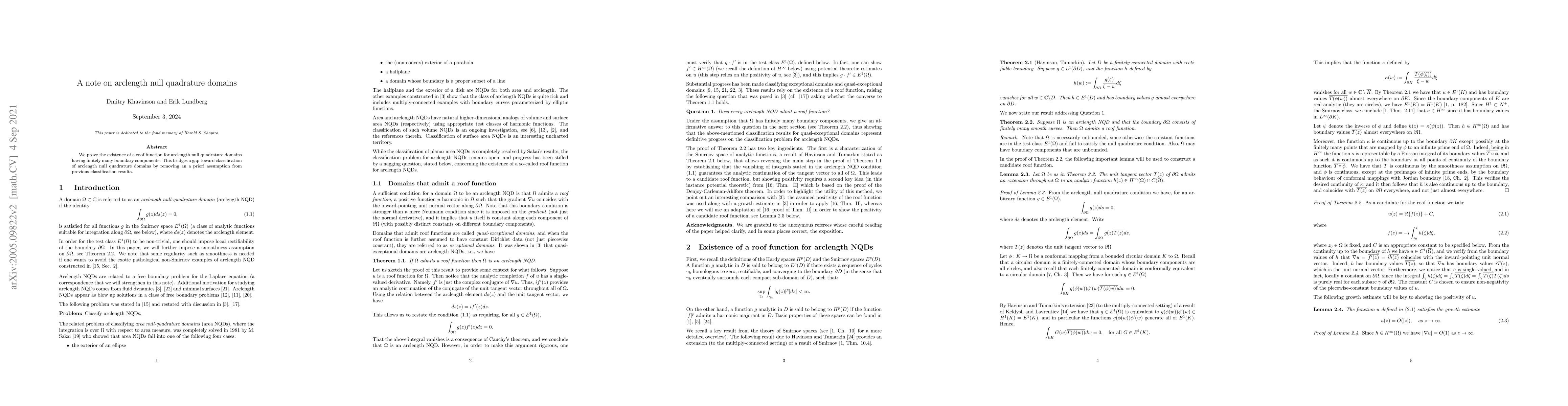 Thumbnail for A note on arclength null quadrature domains