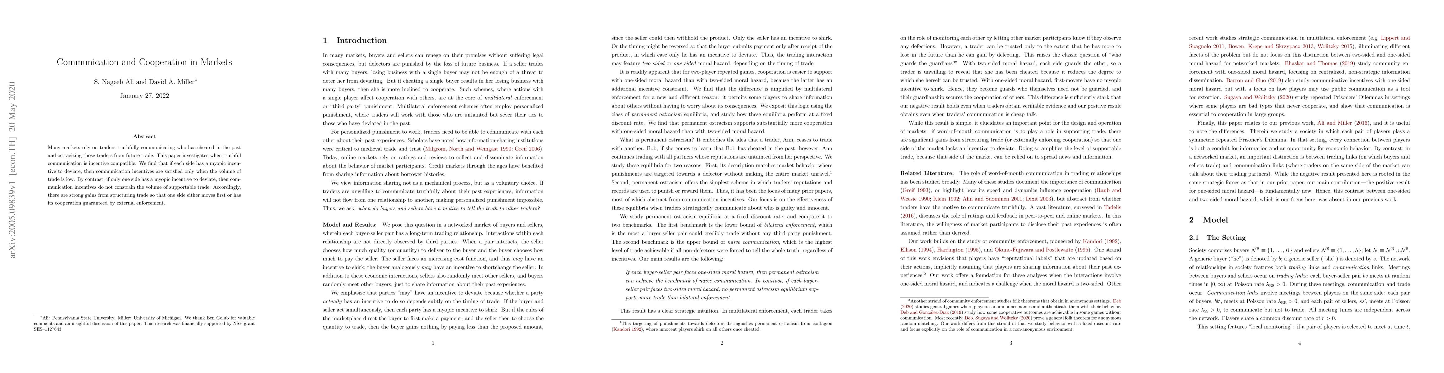 Thumbnail for Communication and Cooperation in Markets