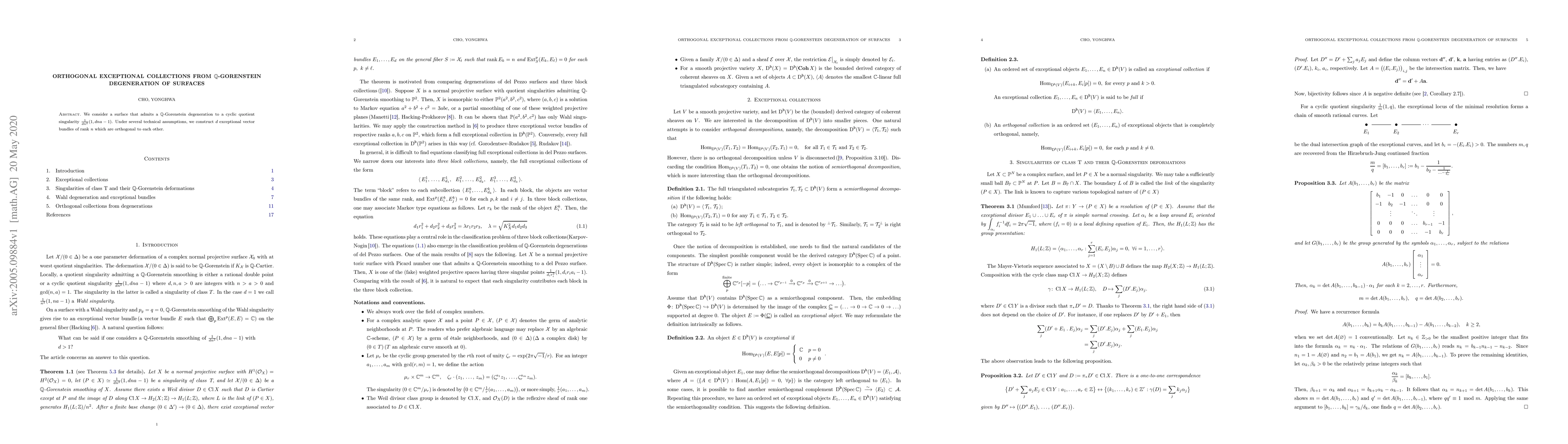 Thumbnail for Orthogonal exceptional collections from $\mathbb{Q}$-Gorenstein
  degeneration of surfaces