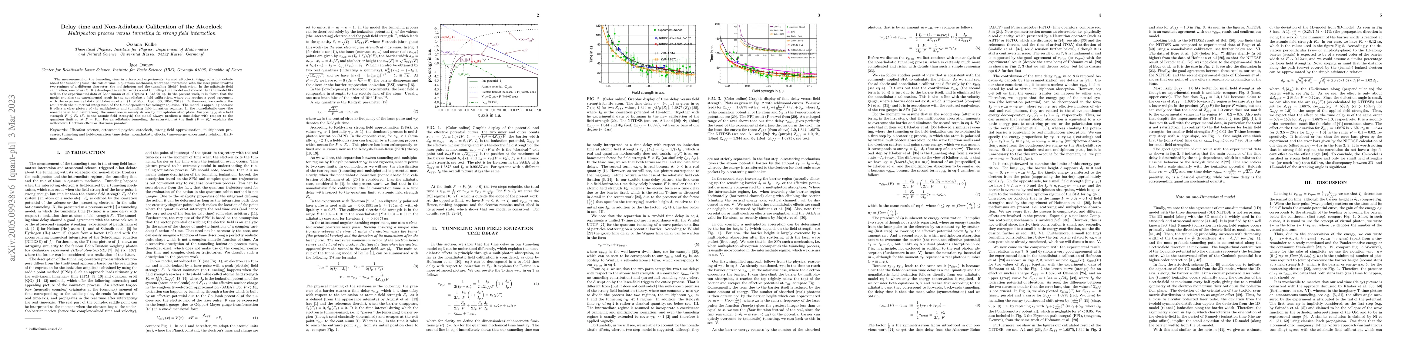 Thumbnail for Delay time and Non-Adiabatic Calibration of the Attoclock. Multiphoton
  process versus tunneling in strong field interaction