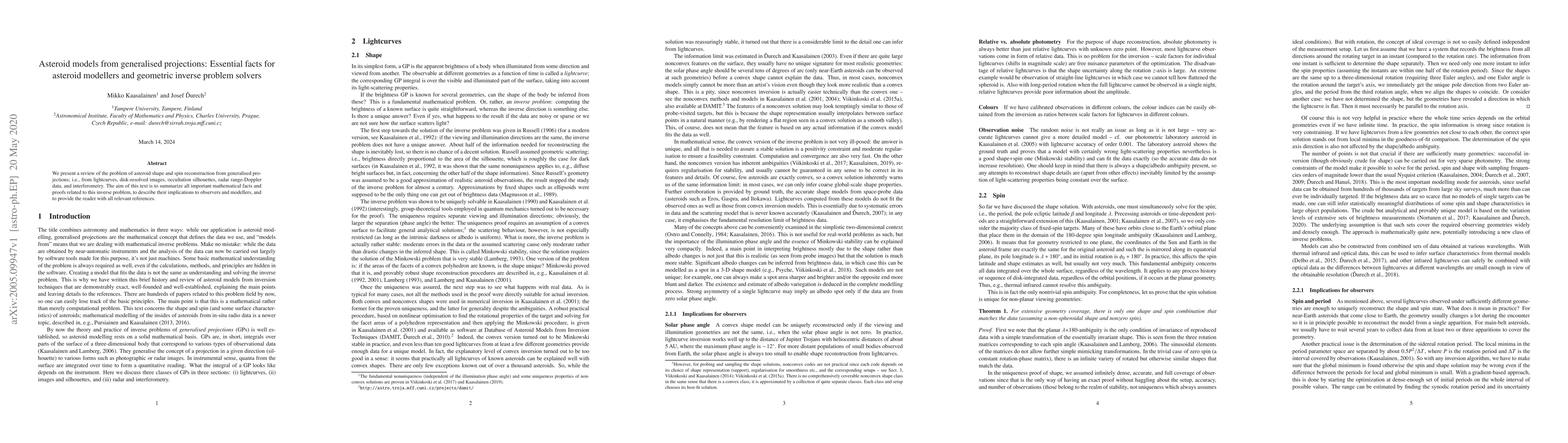 Thumbnail for Asteroid models from generalised projections: Essential facts for
  asteroid modellers and geometric inverse problem solvers