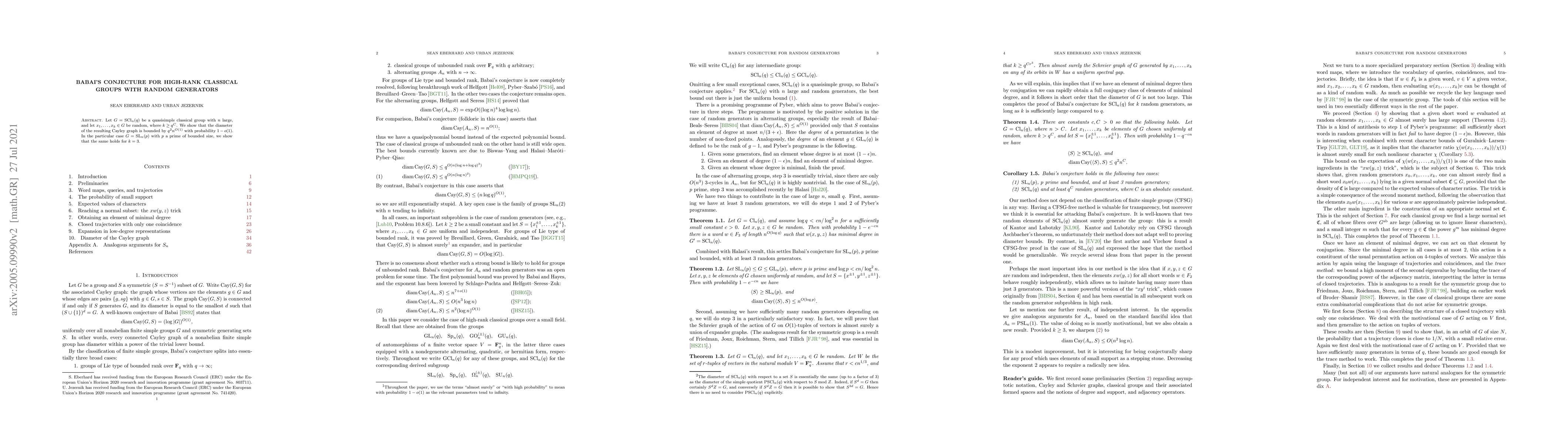 Thumbnail for Babai's conjecture for high-rank classical groups with random generators